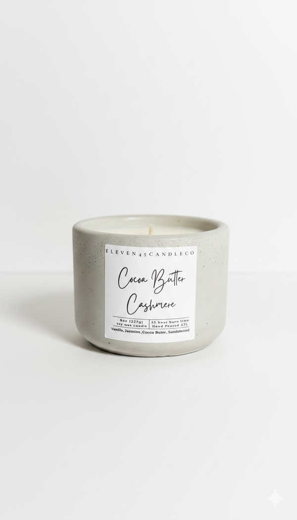 Cocoa Butter Cashmere – Hand-Poured Luxury Soy Candle in Reusable Concrete Vessel