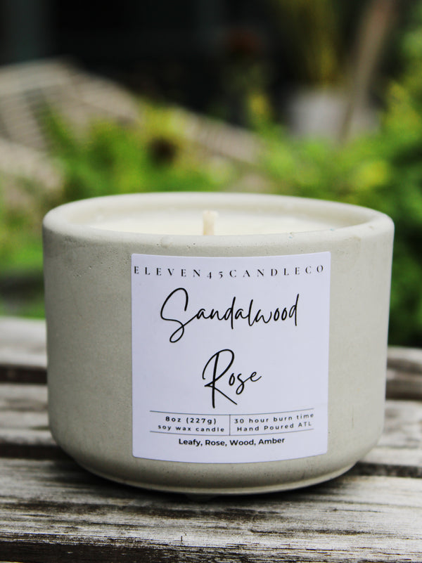 Rose & Sandalwood Luxury Soy Candle in Refillable Concrete Vessel