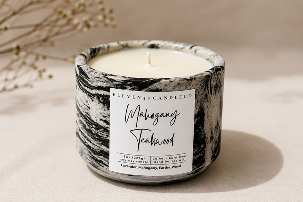 Mahogany Teakwood – Woodsy Luxury Soy Candle in Refillable Concrete Vessel