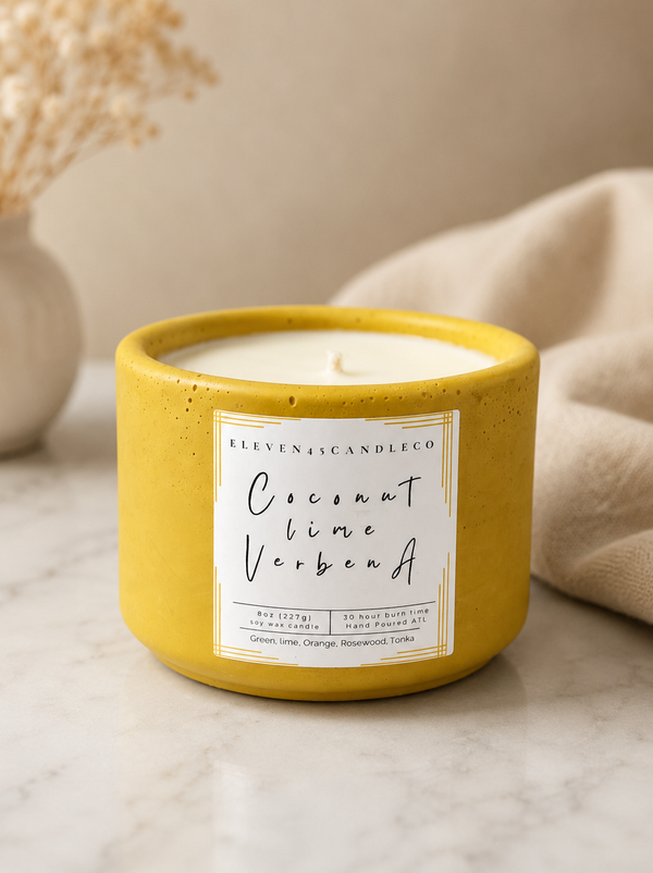 Coconut Lime Verbena Concrete Candle | Fresh Citrus Soy Wax | Refillable Modern Home Fragrance